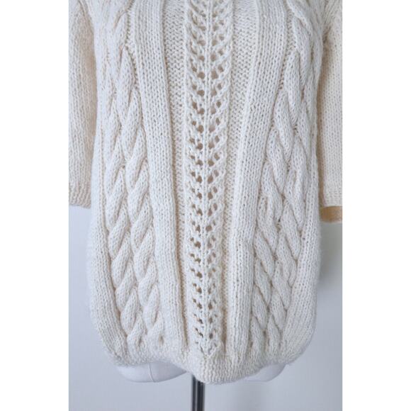 Handmade Cottagecore Short Sleeve Sweater Top Square Neck Cream Cable Knit - Picture 4 of 12